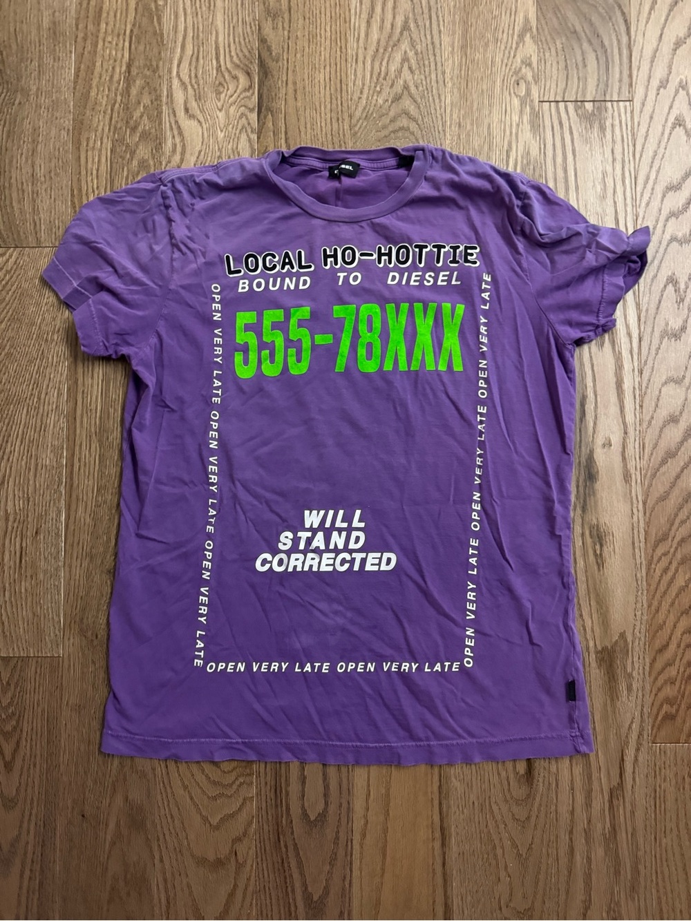 Diesel Purple Graphic Tee with White and Black Print